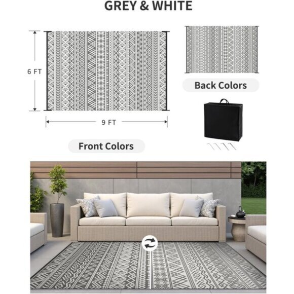 Waterproof Outdoor Rug 6x9, Reversible Plastic Straw Patio  New 6x9 Waterproof Outdoor Rug, Reversible Boho Plastic Straw Patio Carpet